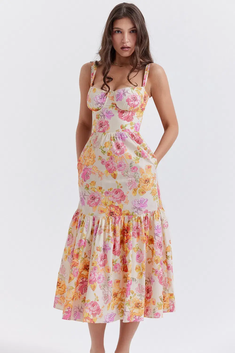 House Of CB Elia Ivory Floral Midi Sundress Floral Size S / Au 8 - Image 5