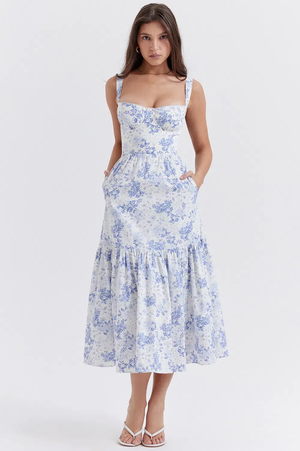 House Of CB Elia Blue Print Midi Sundress Floral Size S / Au 8 - Image 2