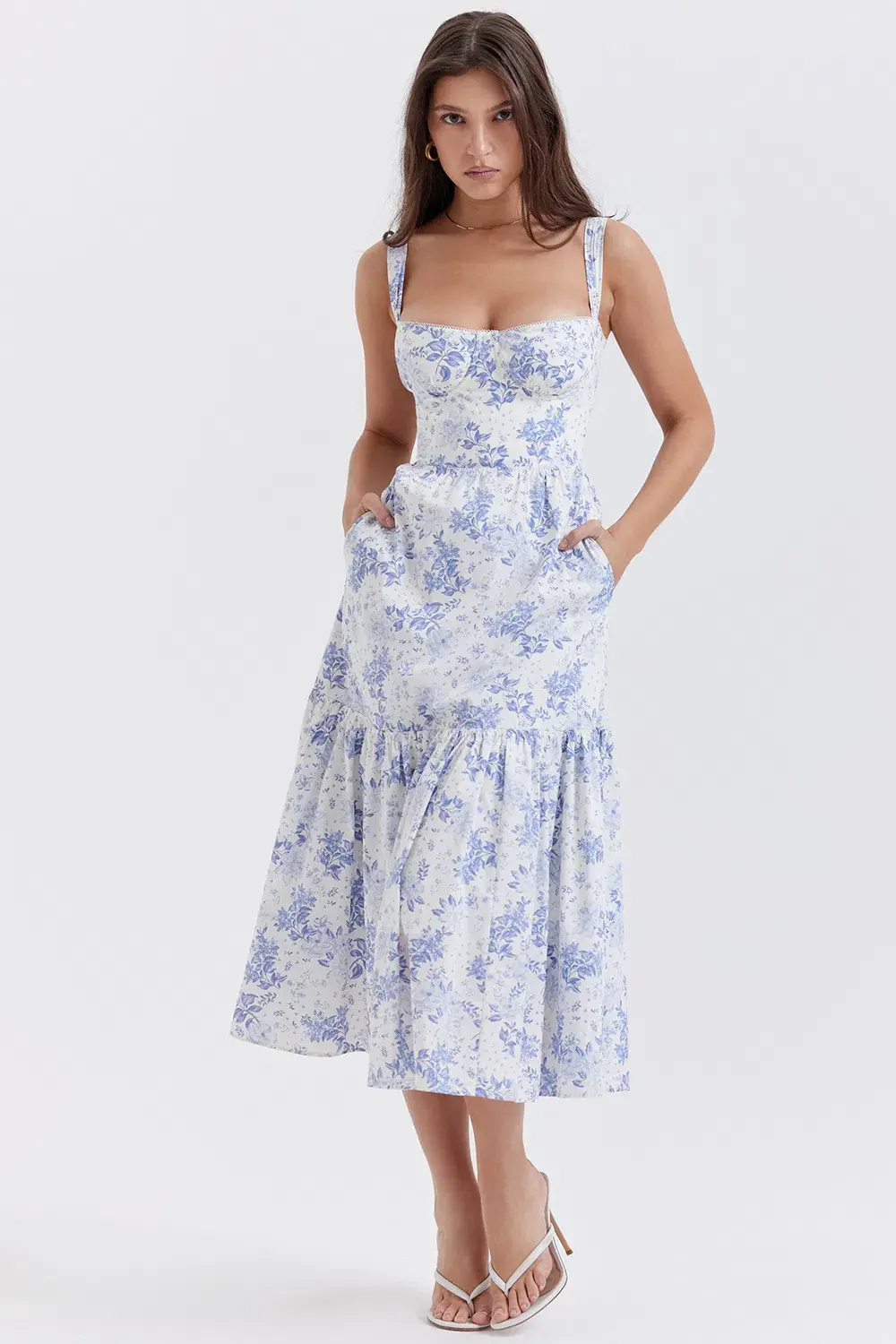 House Of CB Elia Blue Print Midi Sundress Floral Size S / Au 8 - Image 3