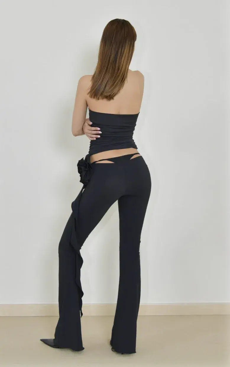Fanci Club The Rose Tube Top and The Gun Pants Set Black Size S/AU 8 for rent on The Volte - main image