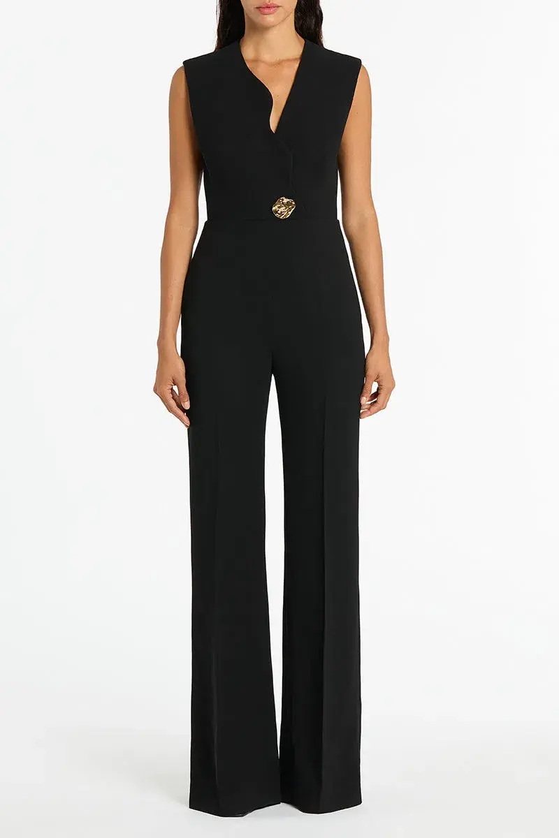 Carla Zampatti Black Crepe Scalloped Jumpsuit Size S/AU 6 - Image 1