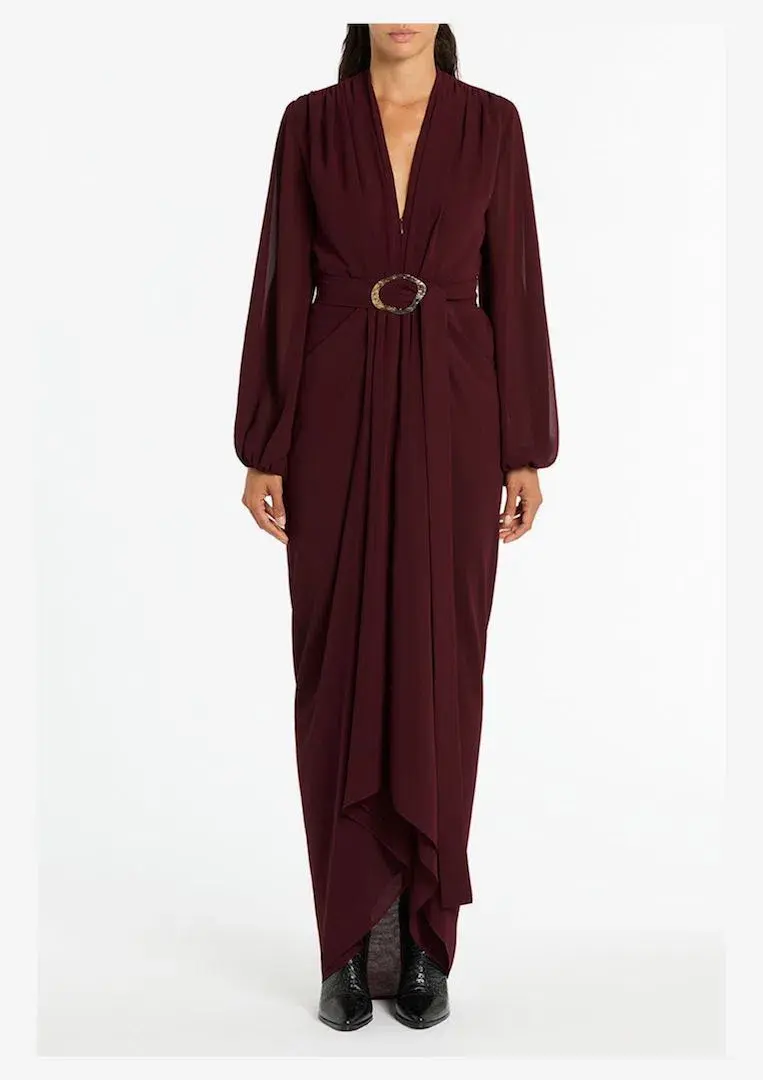 Carla Zampatti Merlot Georgette Waterfall Dress Size 14 - Image 1