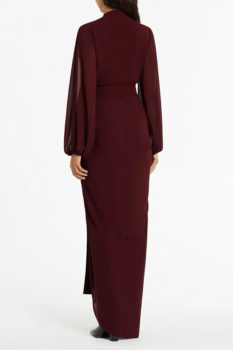 Carla Zampatti Merlot Georgette Waterfall Dress Size 14 for rent on The Volte - main image