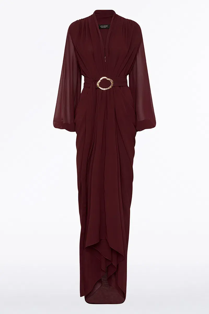 Carla Zampatti Merlot Georgette Waterfall Dress Size 14 for rent on The Volte - main image