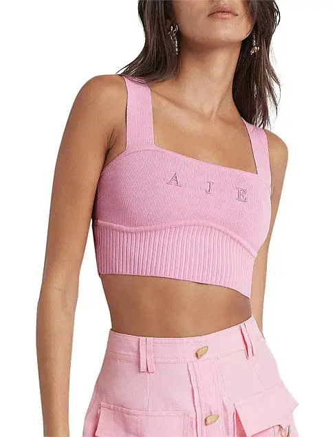 Aje Livadi Lucia Knit Logo Top Pink Size L / Au 12 - Image 2