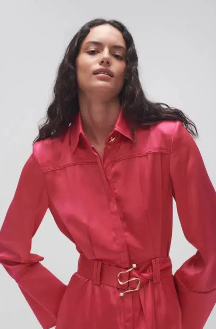 Aje Echo Belted Midi Shirt Dress Hot Pink Size 4 / XXS - Image 3