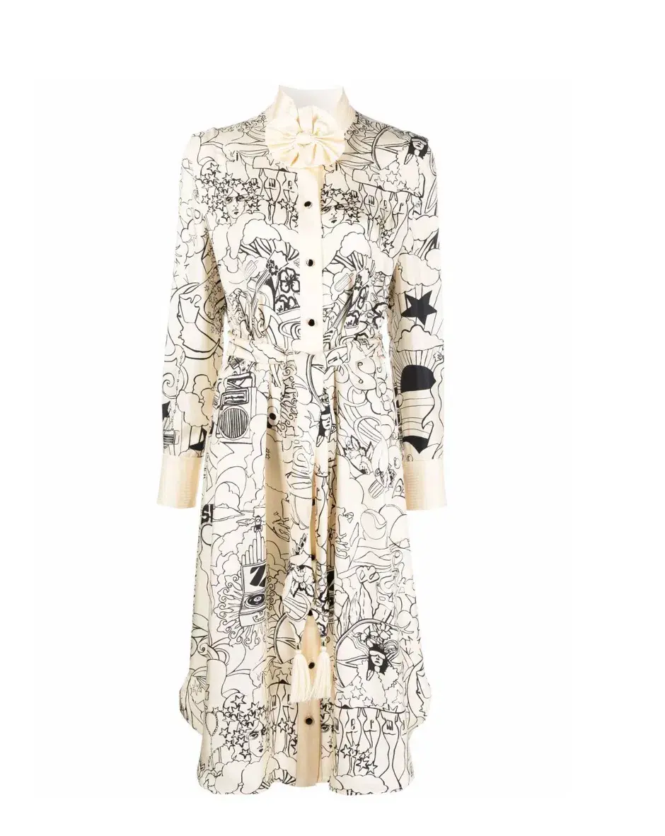 Zimmermann Collage Silk Bow Detail Midi Dress Cream Size 0 / Au 8 - Image 3