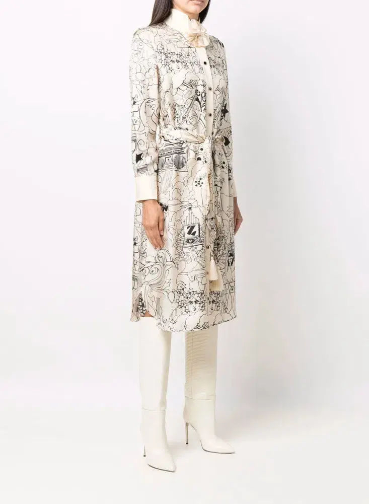 Zimmermann Collage Silk Bow Detail Midi Dress Cream Size 0 / Au 8 - Image 1