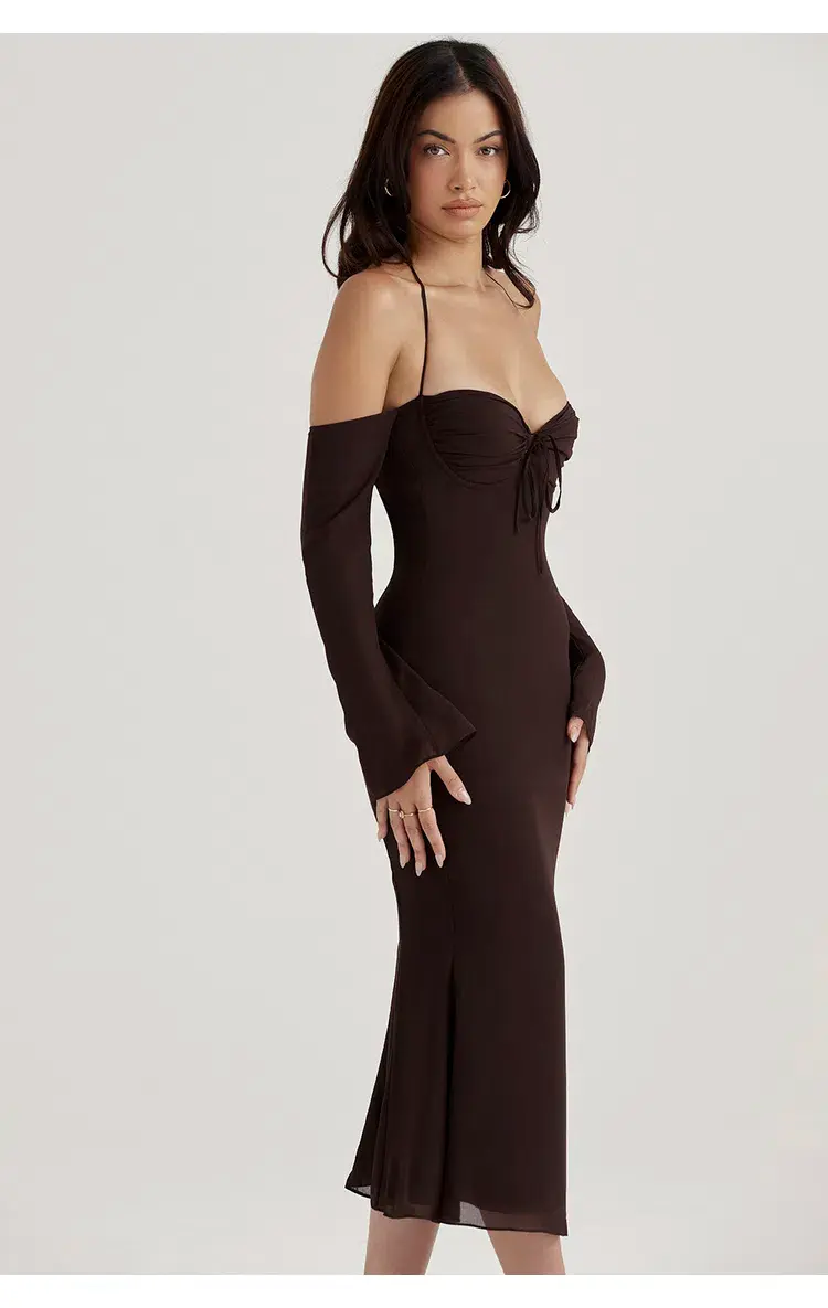 House of CB Naomi Halter Midi Dress Brown Size S / Au 8 for rent on The Volte - main image