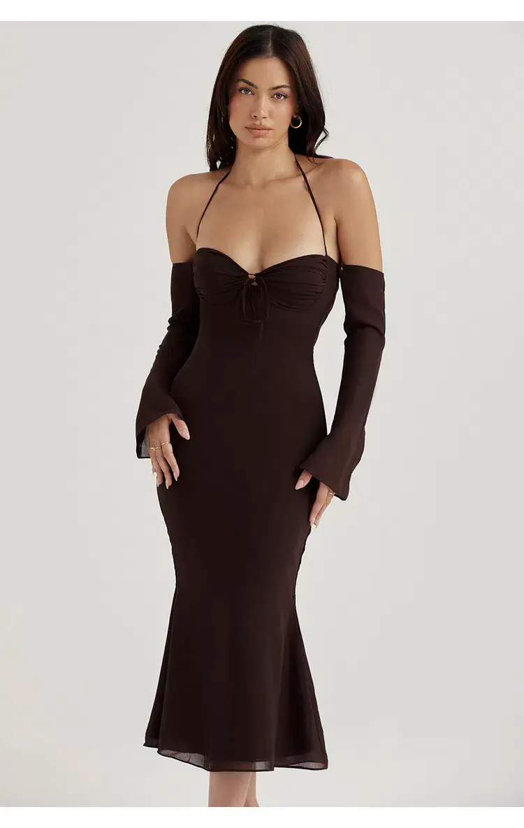 House of CB Naomi Halter Midi Dress Brown Size S / Au 8 for rent on The Volte - main image