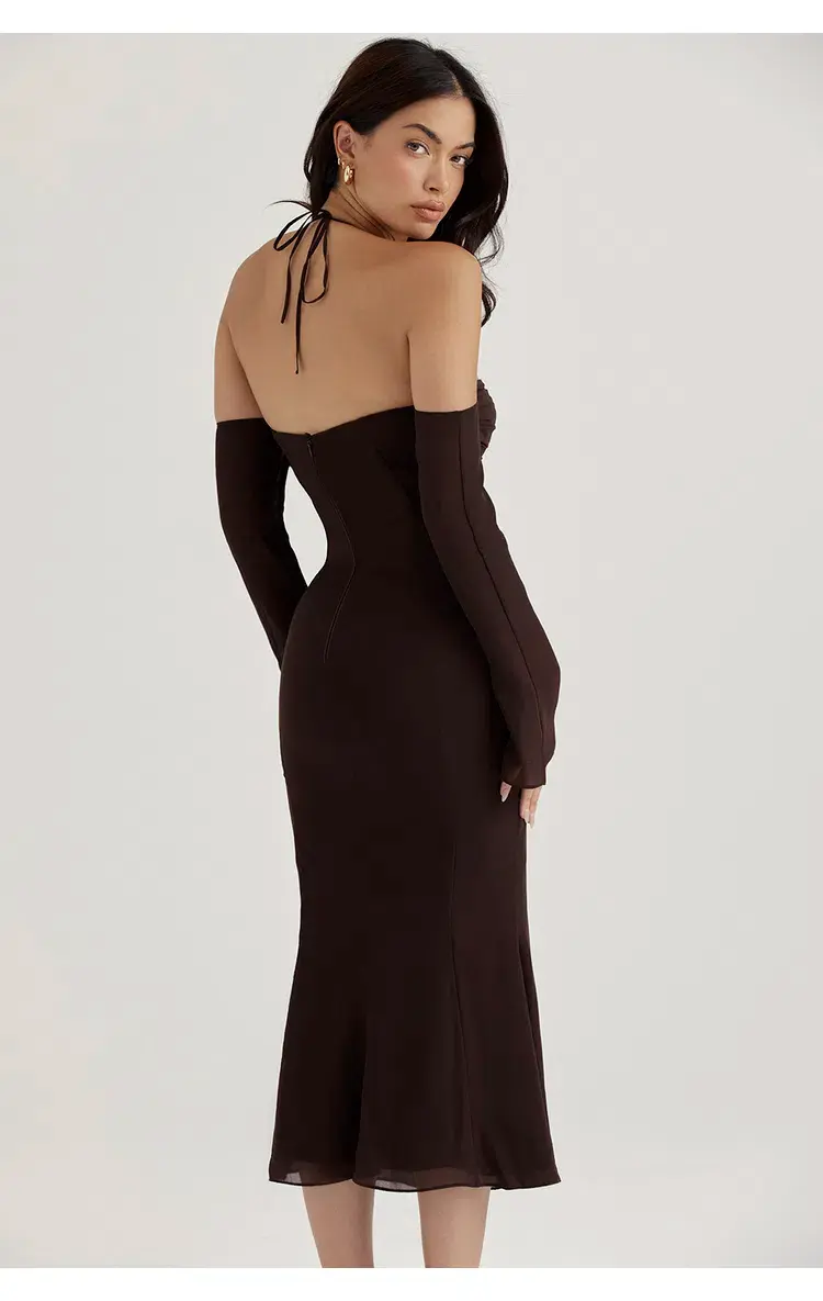 House of CB Naomi Halter Midi Dress Brown Size S / Au 8 for rent on The Volte - main image