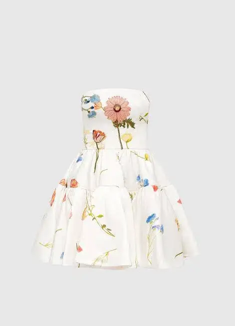 Leo Lin The Fields Embroidered Bustier Mini Dress White Size 8 - Image 5