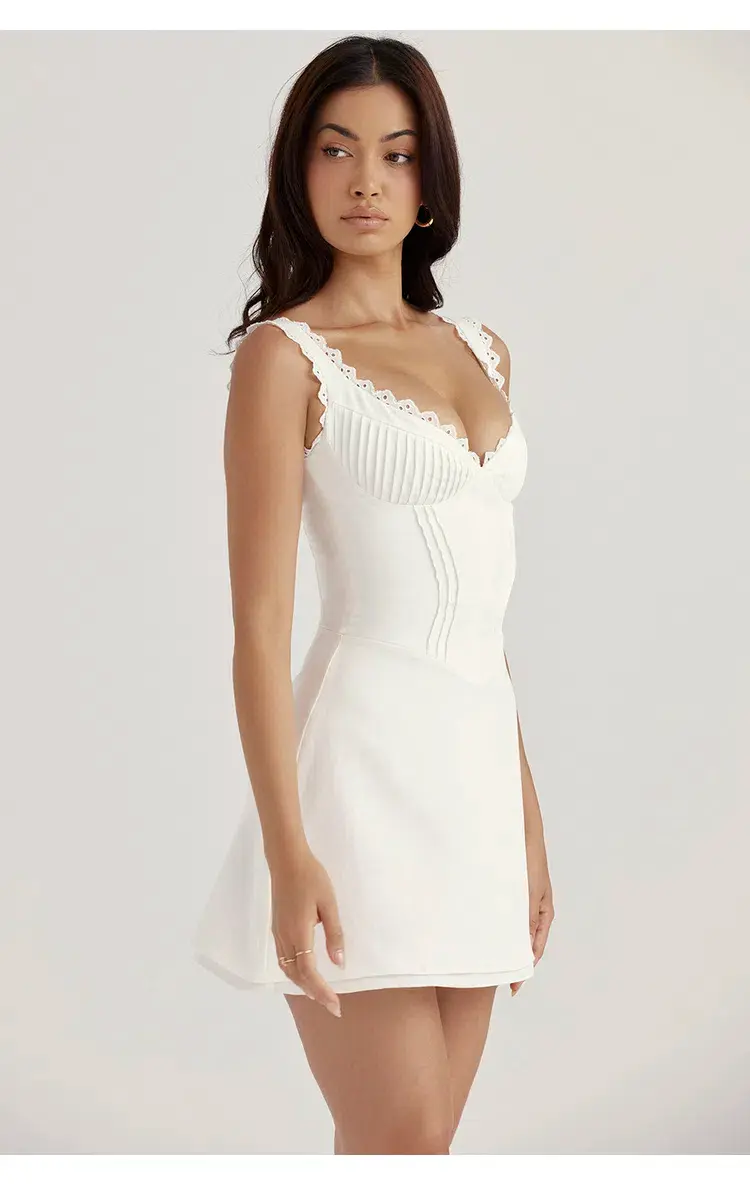 House of CB Tilly Pin Tuck Mini Dress White Size S / Au 8 for rent on The Volte - main image