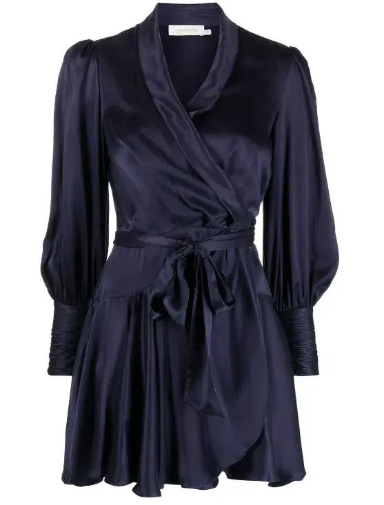 Zimmermann Silk Wrap Mini Dress in Navy Size 0 / Au 8 for rent on The Volte - main image