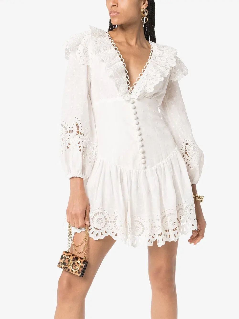  Zimmermann Bellitude Scallop Mini Dress in White Size 0 / Au 8 - Image 2