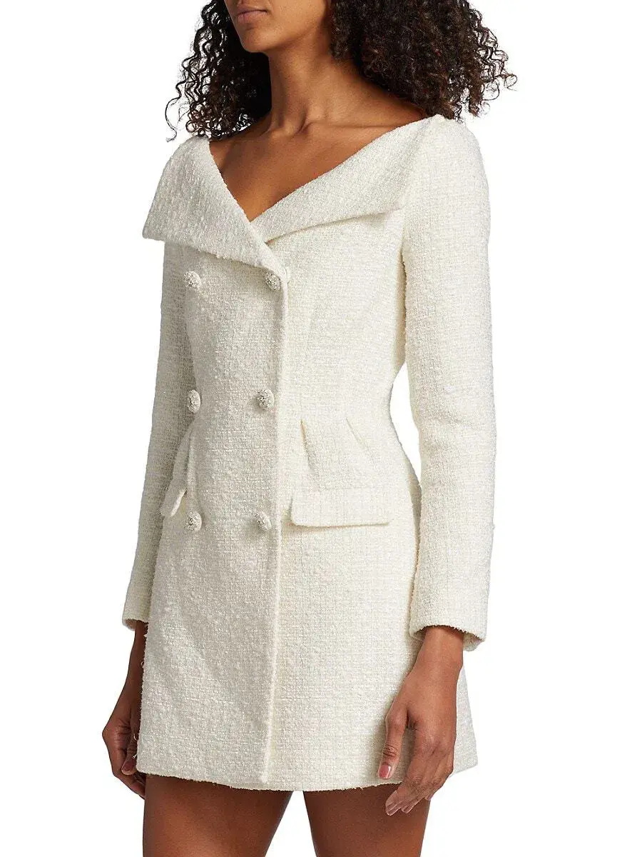 Self-portrait Double-breasted Bouclé Mini Dress Cream Size 10 - Image 3