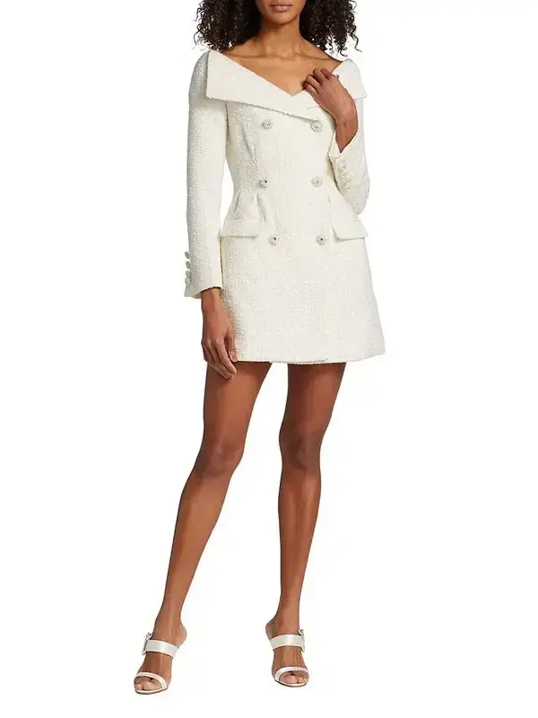 Self-portrait Double-breasted Bouclé Mini Dress Cream Size 10 - Image 1