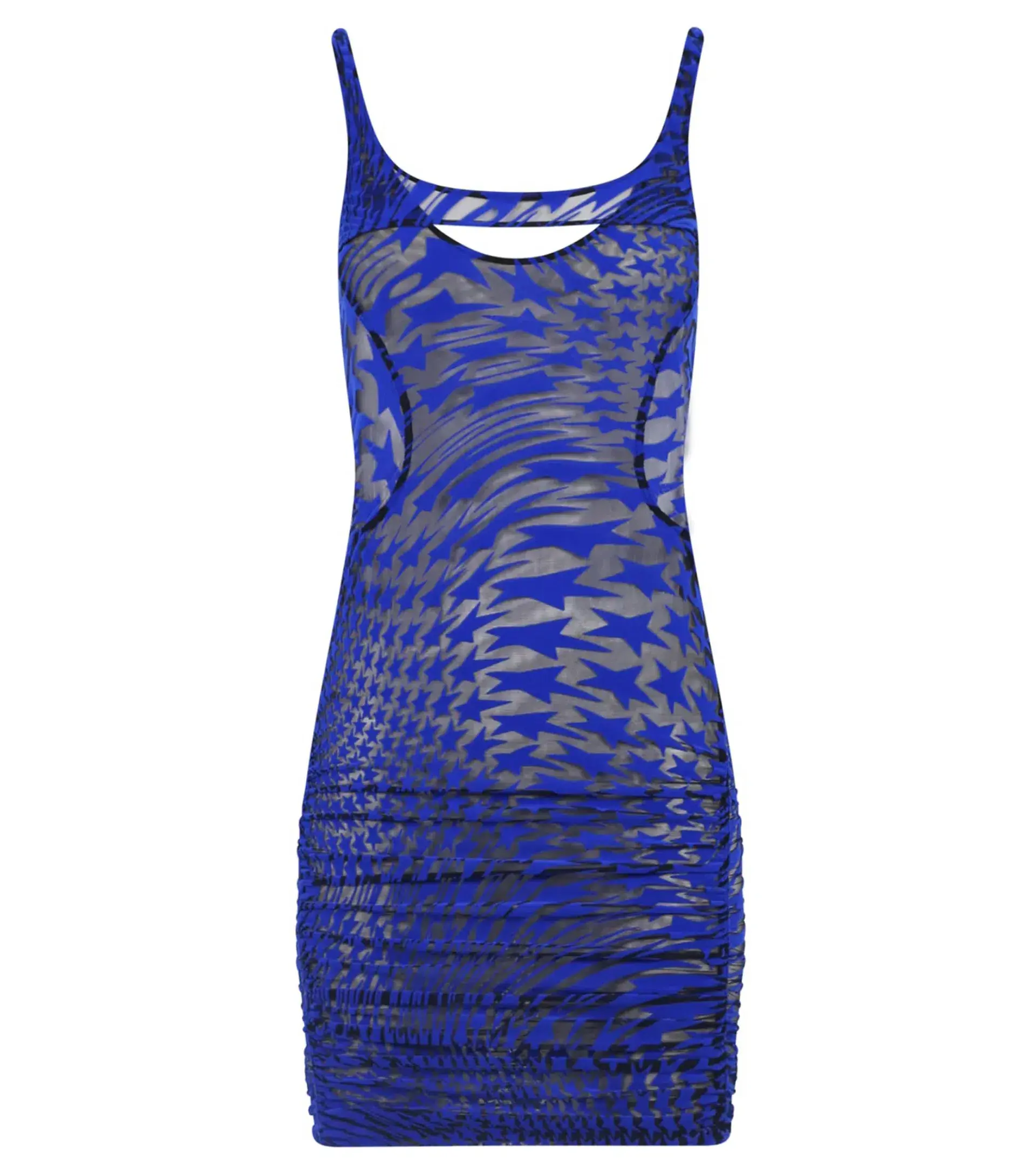 Mugler Semi Sheer Star Mesh Mini Dress Blue Size XS/Au 6  - Image 3