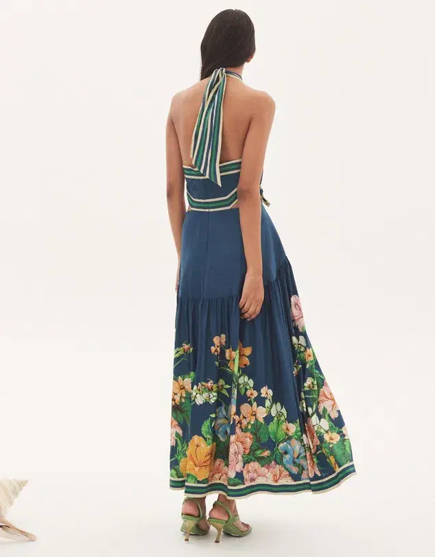 Alemais Lyla Halter Midi Dress  Royal Blue Floral Size AU 12 - Image 2