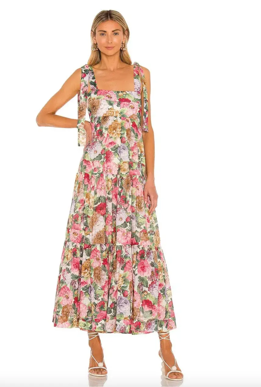 Zimmermann Mae Tie Shoulder Dress Rose Floral Size 2 / AU 12  for rent on The Volte - main image