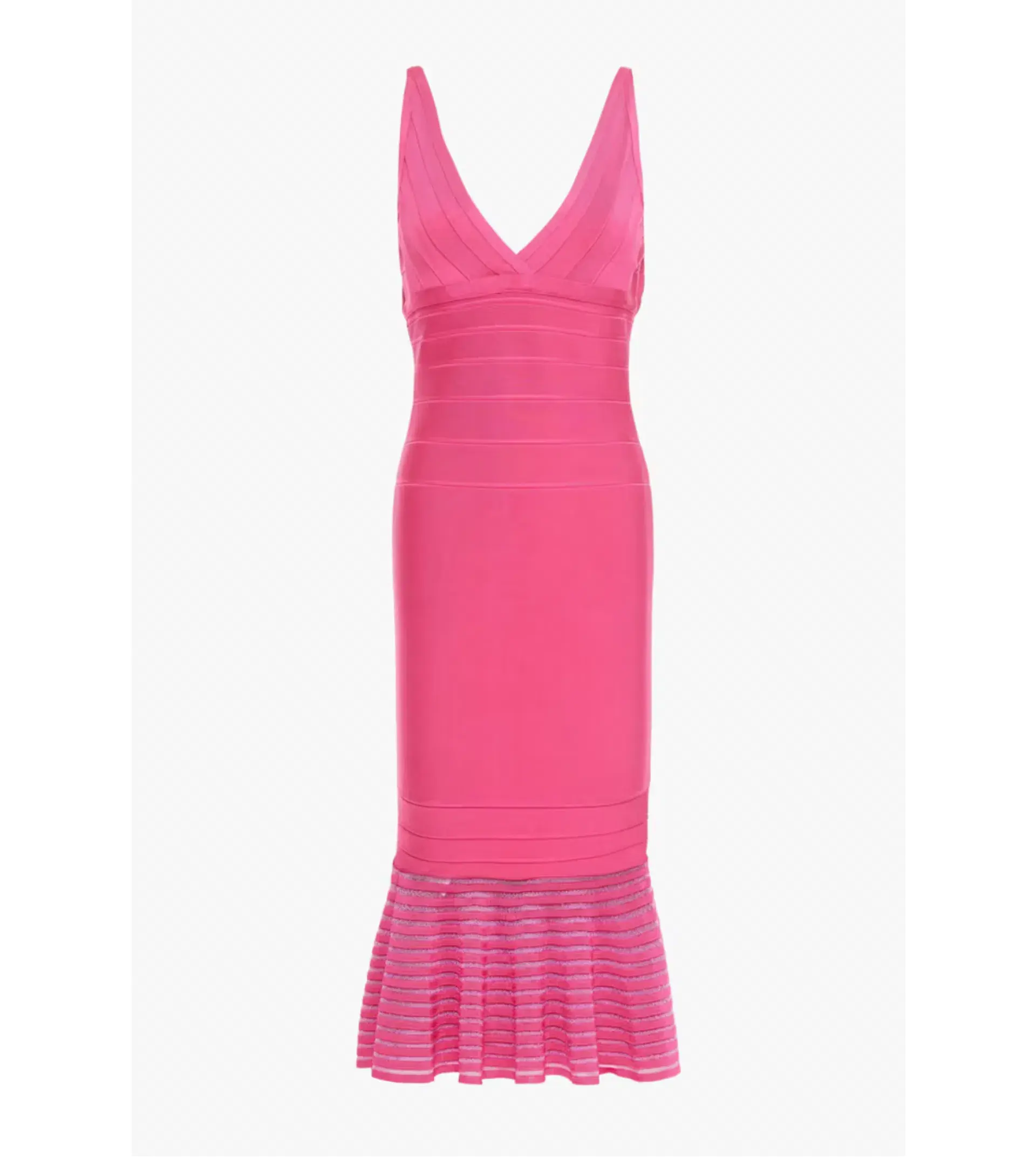 Herve Leger Fluted Bodycon Bandage Midi Dress Bright Pink Size XS / AU 6 - Image 3