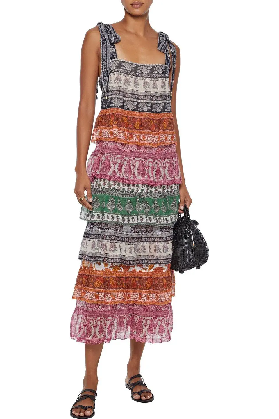 Zimmermann Amari Tiered Tie Midi Dress Multi Size 1 / Au 10 - Image 1