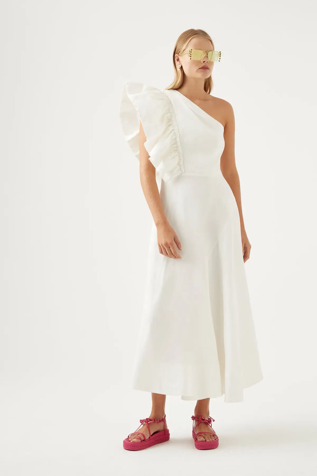 Aje Bonjour Asymmetric Midi Dress White Size 8 - Image 1