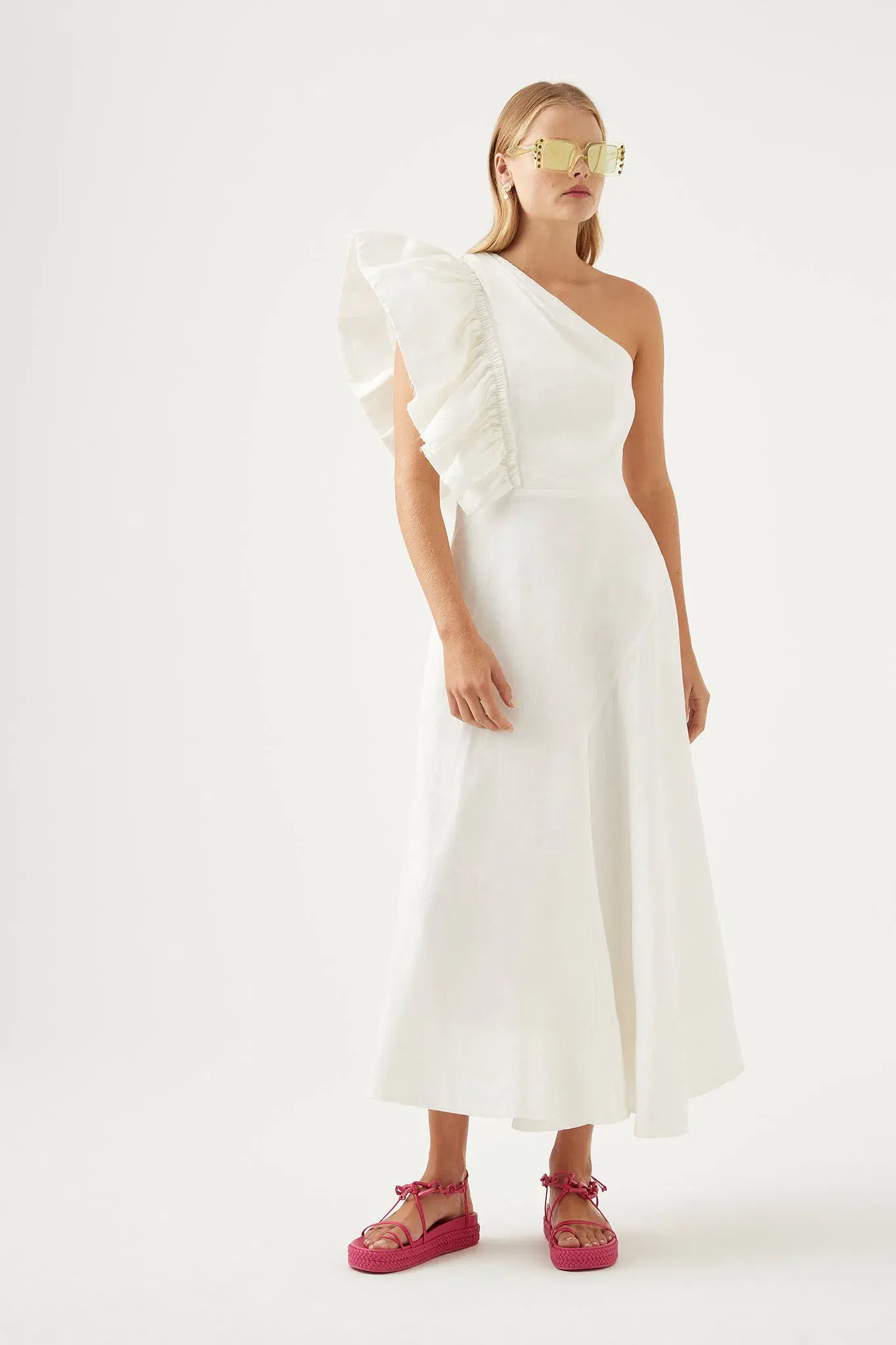 Aje Bonjour Asymmetric Midi Dress White Size 8 - Image 1
