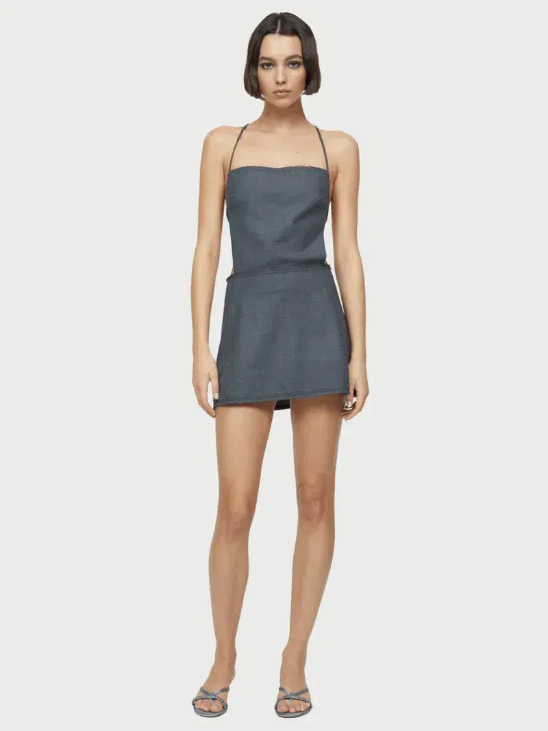 Bec & Bridge Heidi Apron Mini Dress Charcoal Size 8 for rent on The Volte - main image