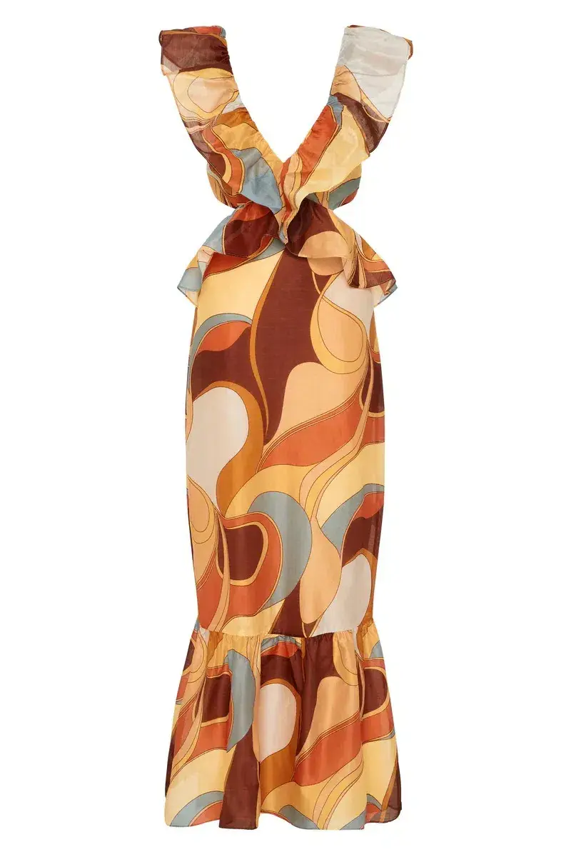 Sir The Label Vista Frill Midi Dress Multi Size 8 - Image 5