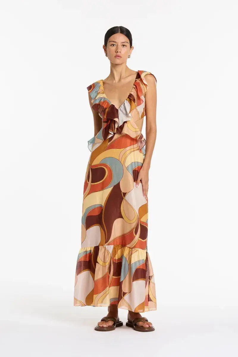 Sir The Label Vista Frill Midi Dress Multi Size 8 - Image 1