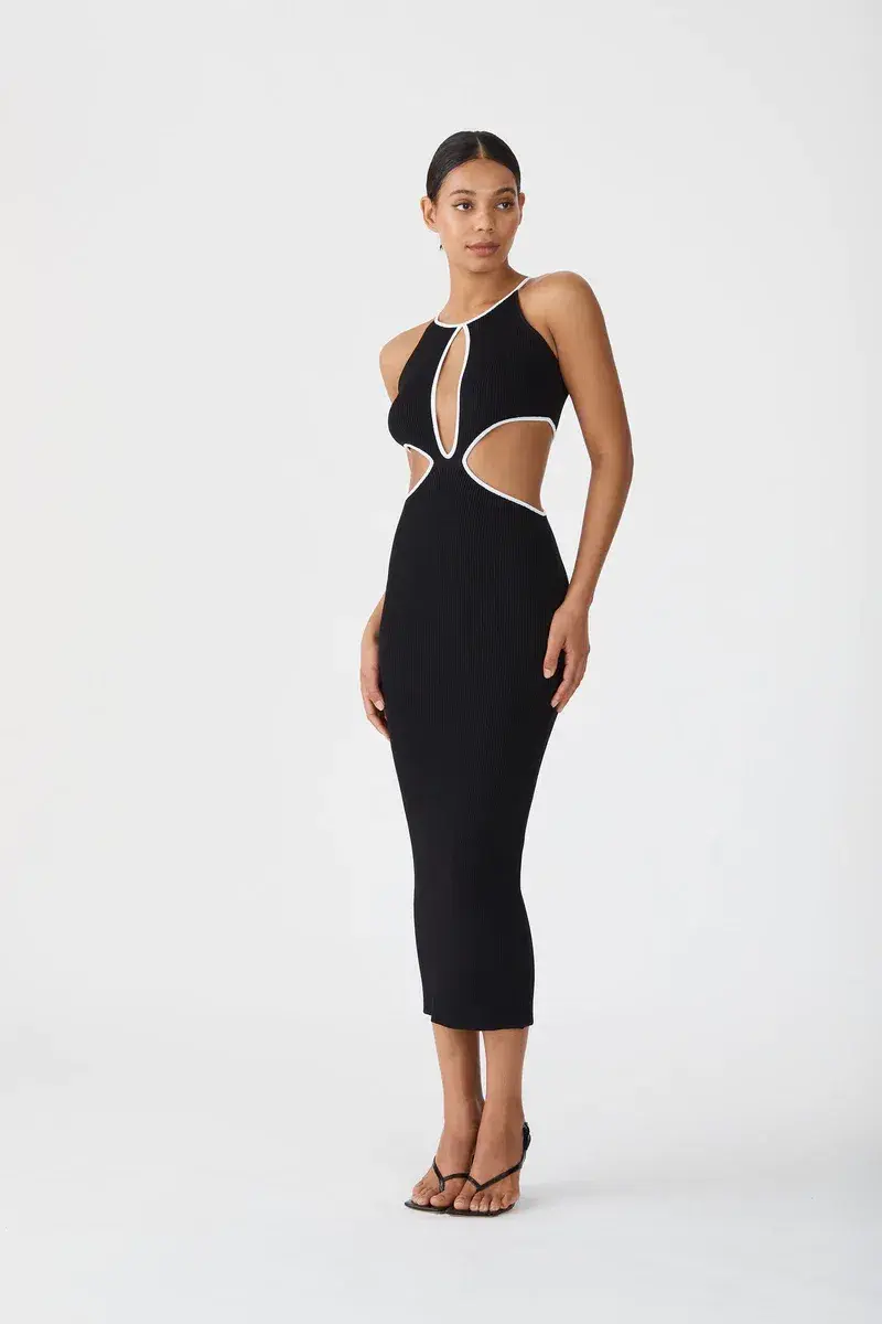 San Sloane Adrian Rib Midi Dress Black Size 8 for rent on The Volte - main image