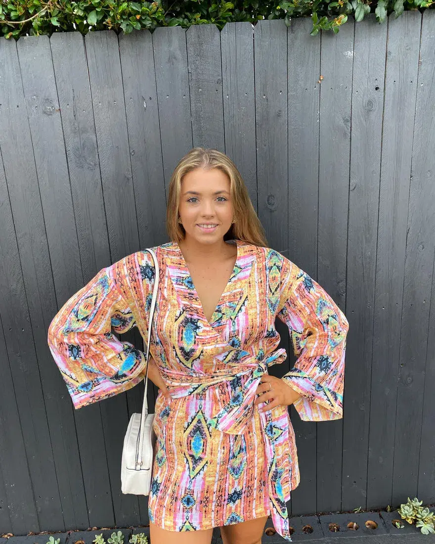 Coco Willow Kenya Aztex Dress Multi Print Size 8 - Image 1