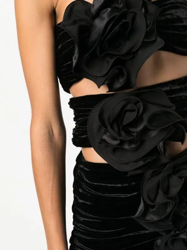 Magda Butrym Strapless Velvet Bandage Rosette Mini Dress Black Size 8 for rent on The Volte - main image