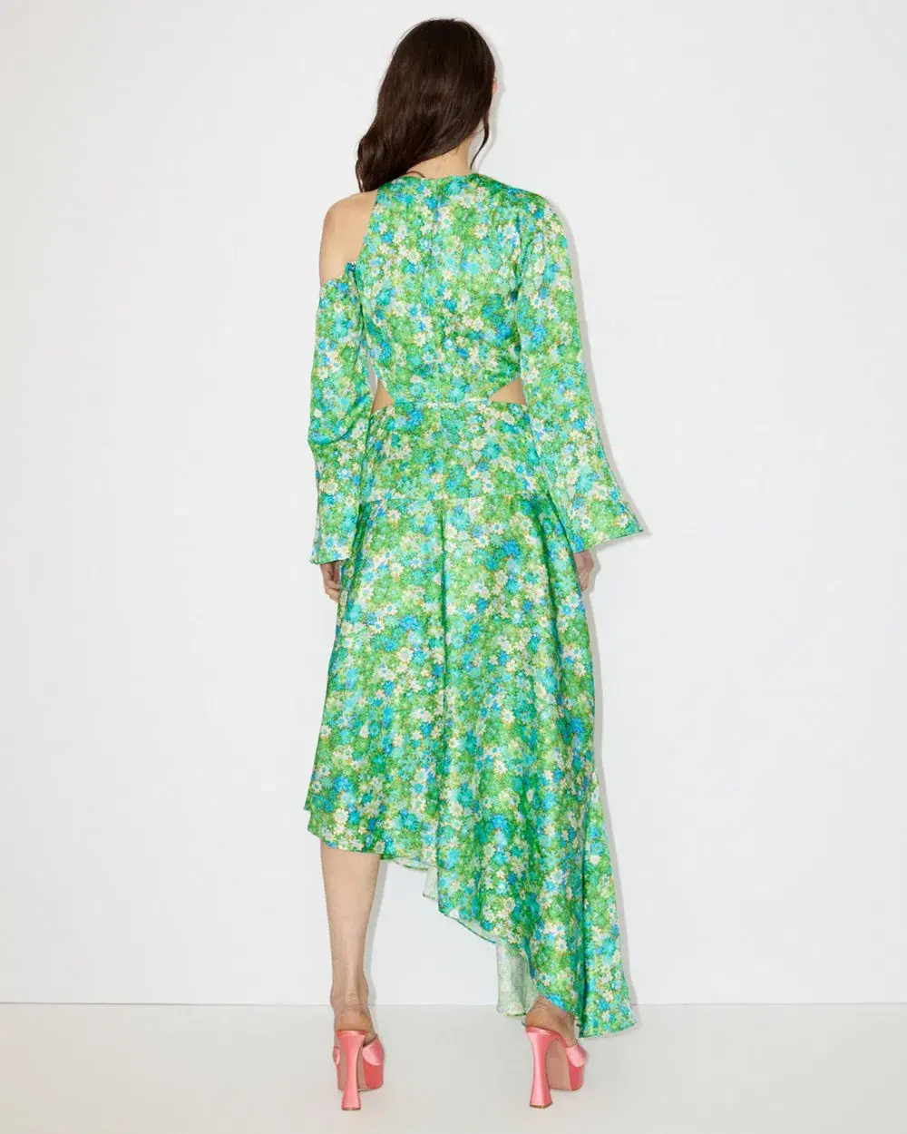 Alemais Cassandra Cut Out Midi Dress Green Floral Size 10 - Image 2