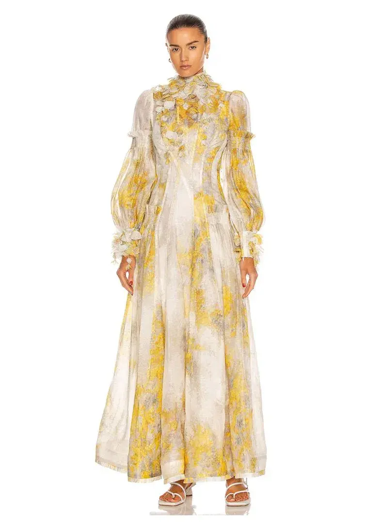 Zimmermann Botanica Wattle Bell Sleeve Silk Linen Gown Floral Size 2 / AU 12 - Image 1