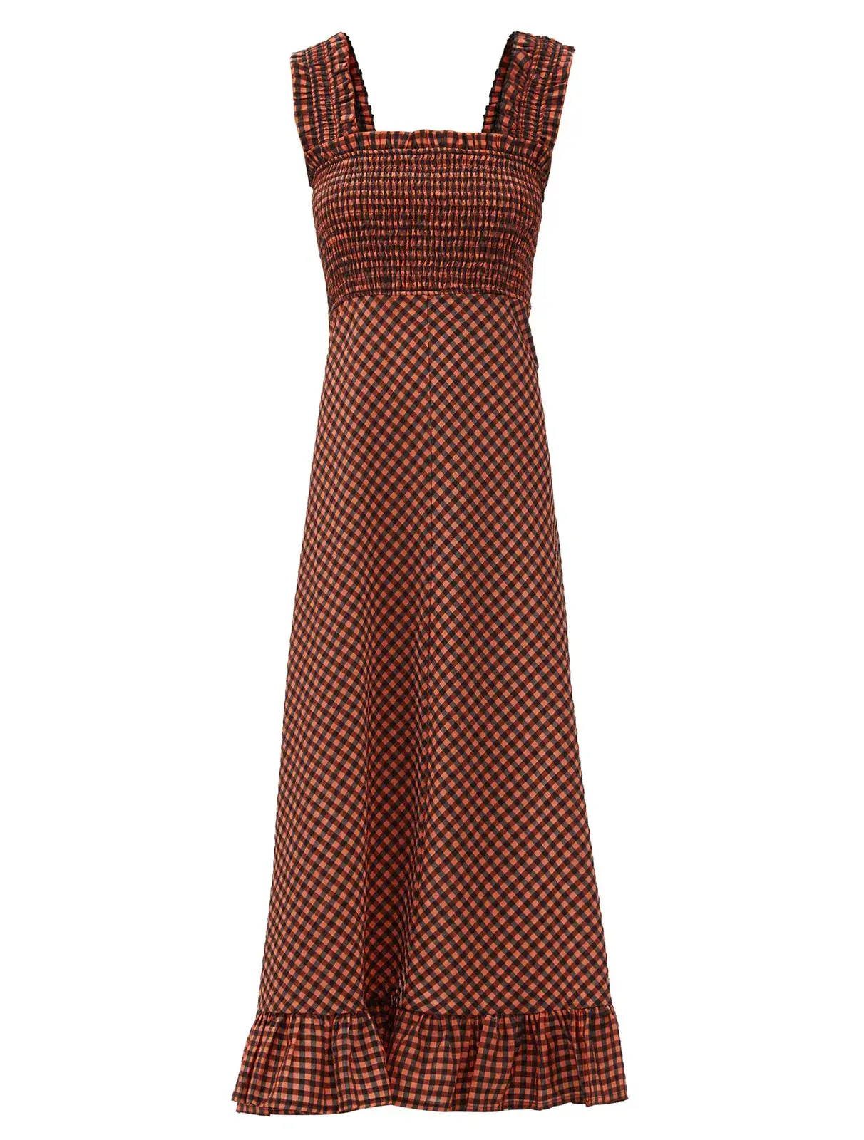 Ganni Seersucker Check Maxi Dress Print Size 6 - Image 4