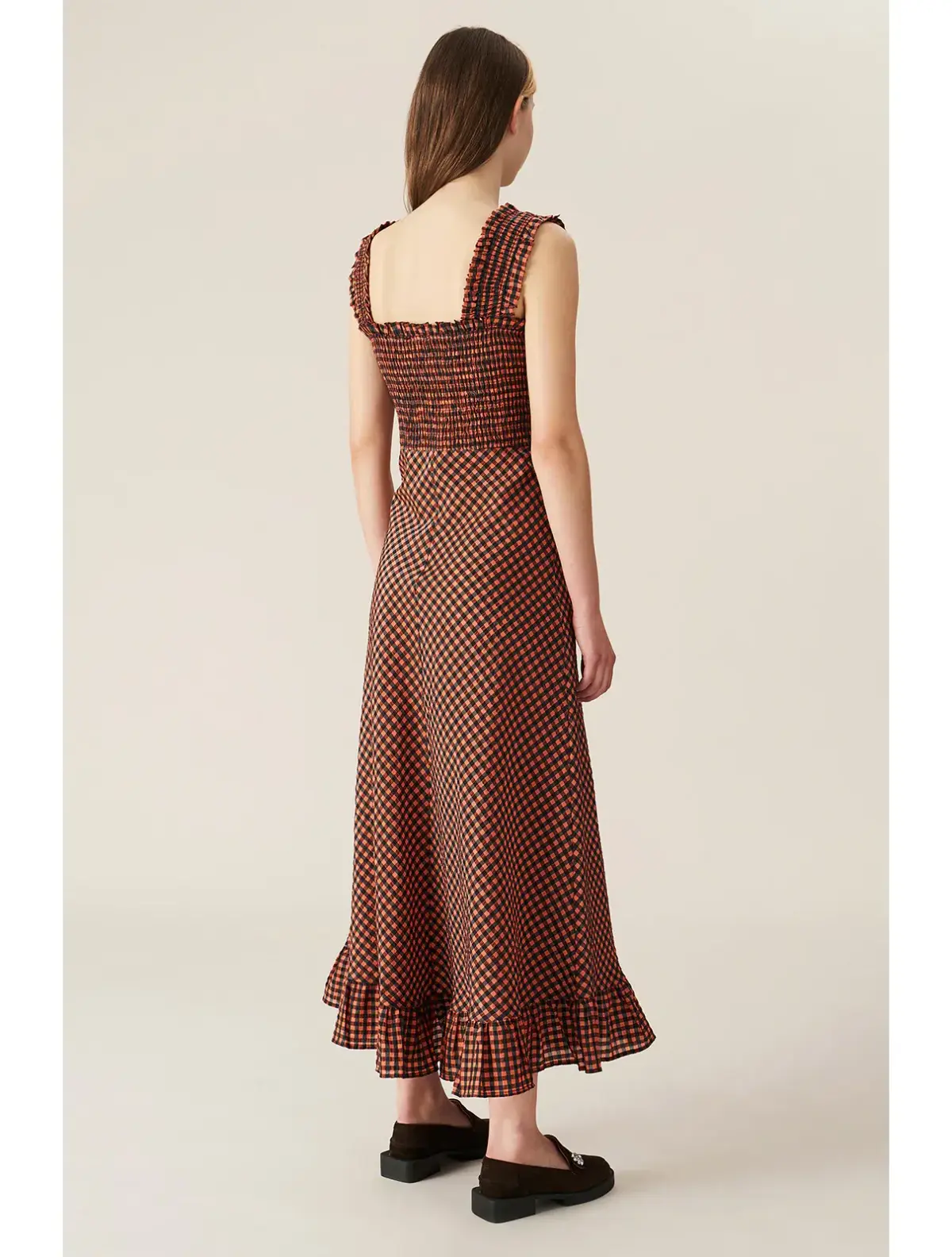 Ganni Seersucker Check Maxi Dress Print Size 6 - Image 2