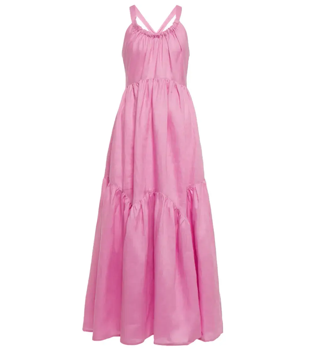 Lee Matthews Ali Linen Maxi Dress Pink Size 4 for rent on The Volte - main image