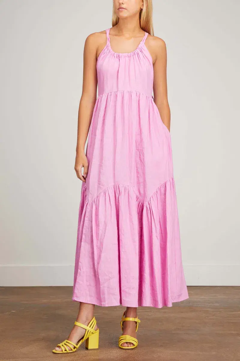 Lee Matthews Ali Linen Maxi Dress Pink Size 4 for rent on The Volte - main image