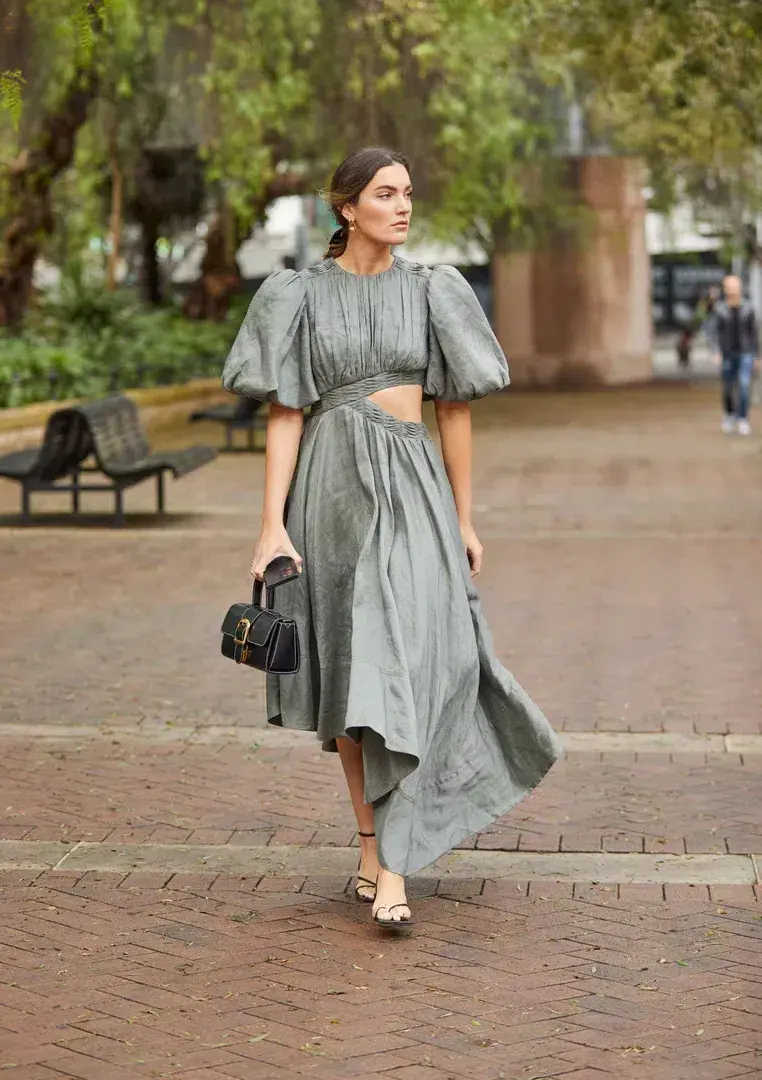 Aje Tidal Tucked Cut Out Midi Dress Green Size 8 - Image 4