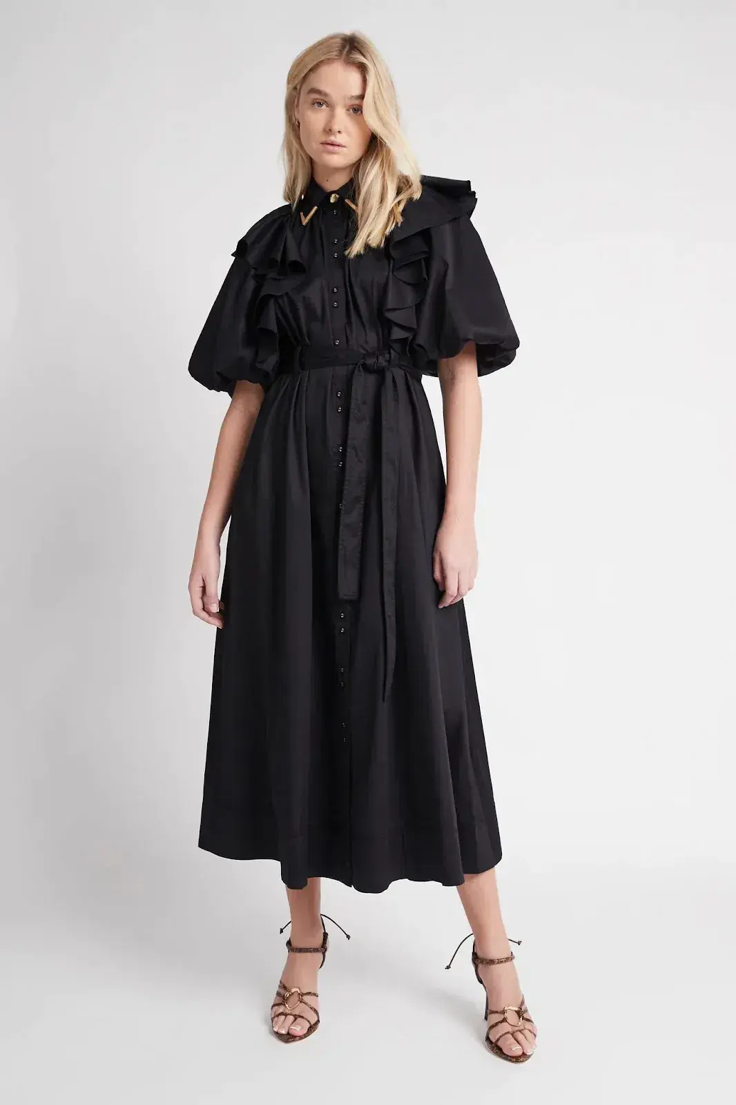 AJE  Poised Frill Sleeve Midi Dress Black Size 10  - Image 1