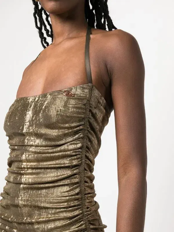 Diesel Metallic Ruched Halterneck Gown Size 10 - Image 7