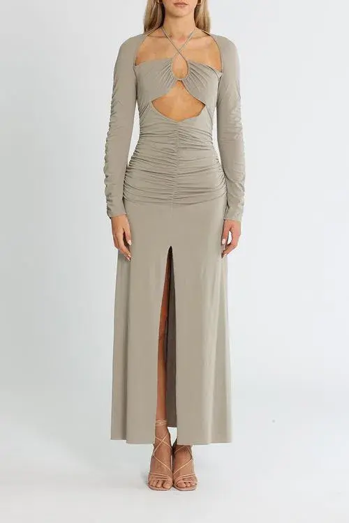 Bec & Bridge Adaline Long Sleeve Maxi Dress Taupe Grey Size 10 - Image 1
