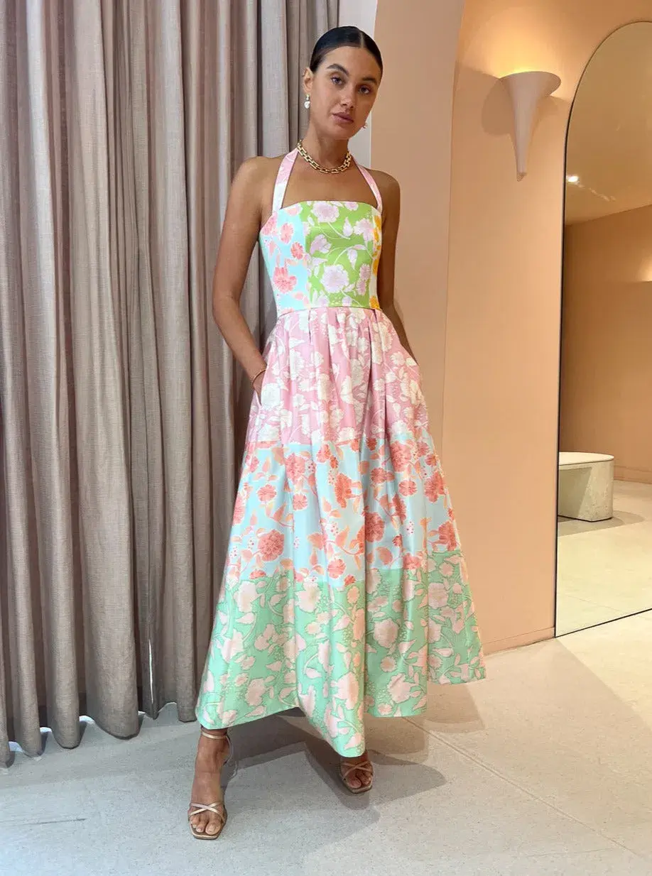 Leo Lin Ana Halterneck Maxi Dress in Anaemone Splice Print Size 8 for rent on The Volte - main image