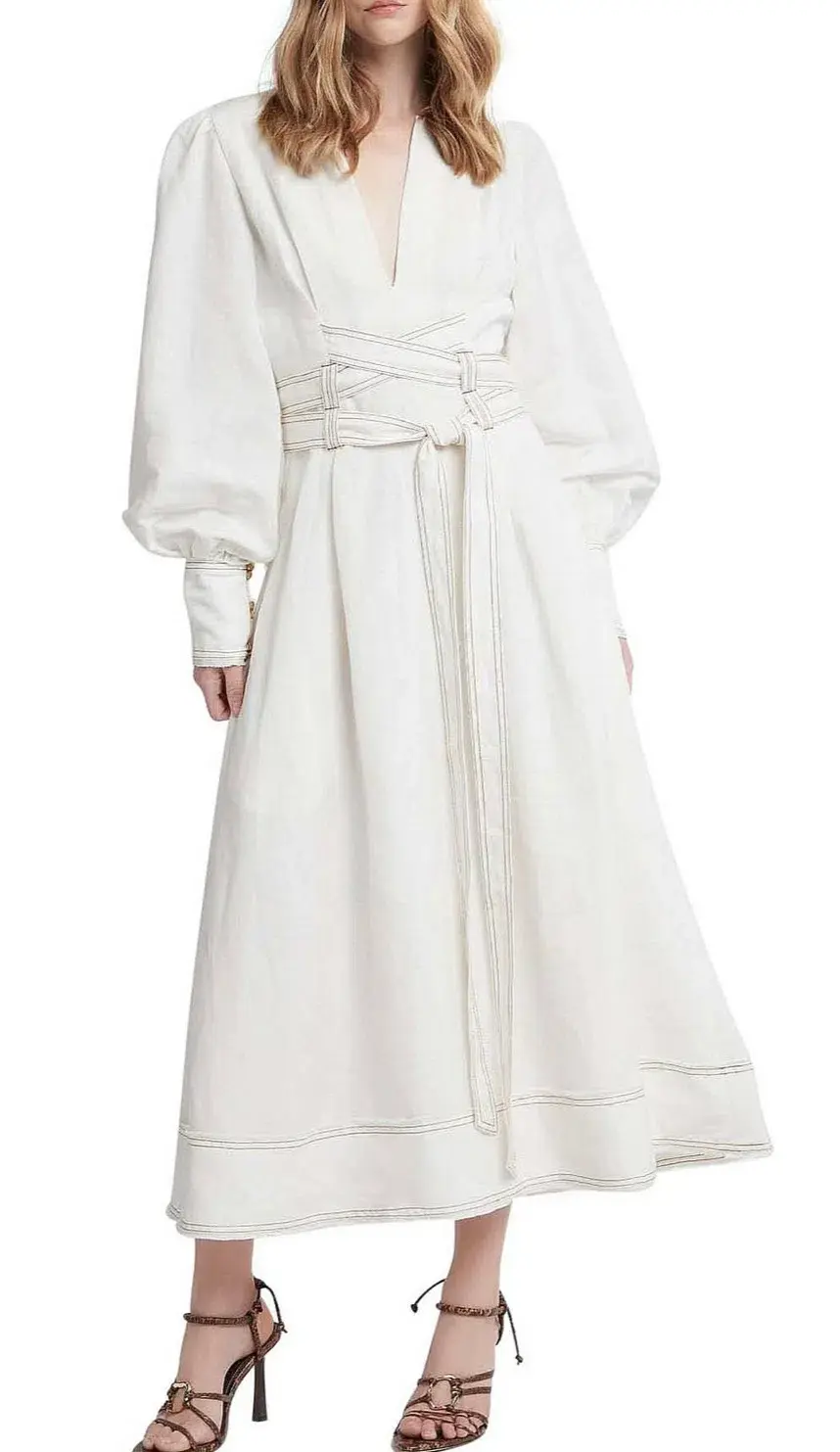 Aje Radiance Belted Midi Dress White Size 8 - Image 1
