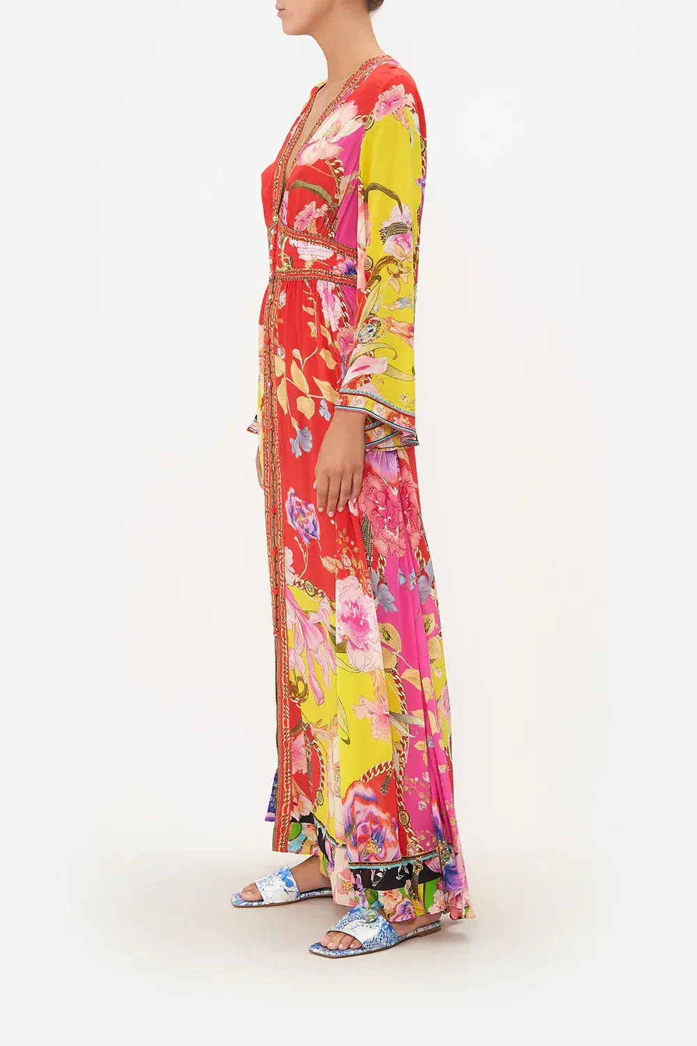 Camilla The Beetles Kimono Sleeve Dress With Shirring Detail & Matching Camilla Ring Scarf Clutch Floral Size XL/AU16 for rent on The Volte - main image