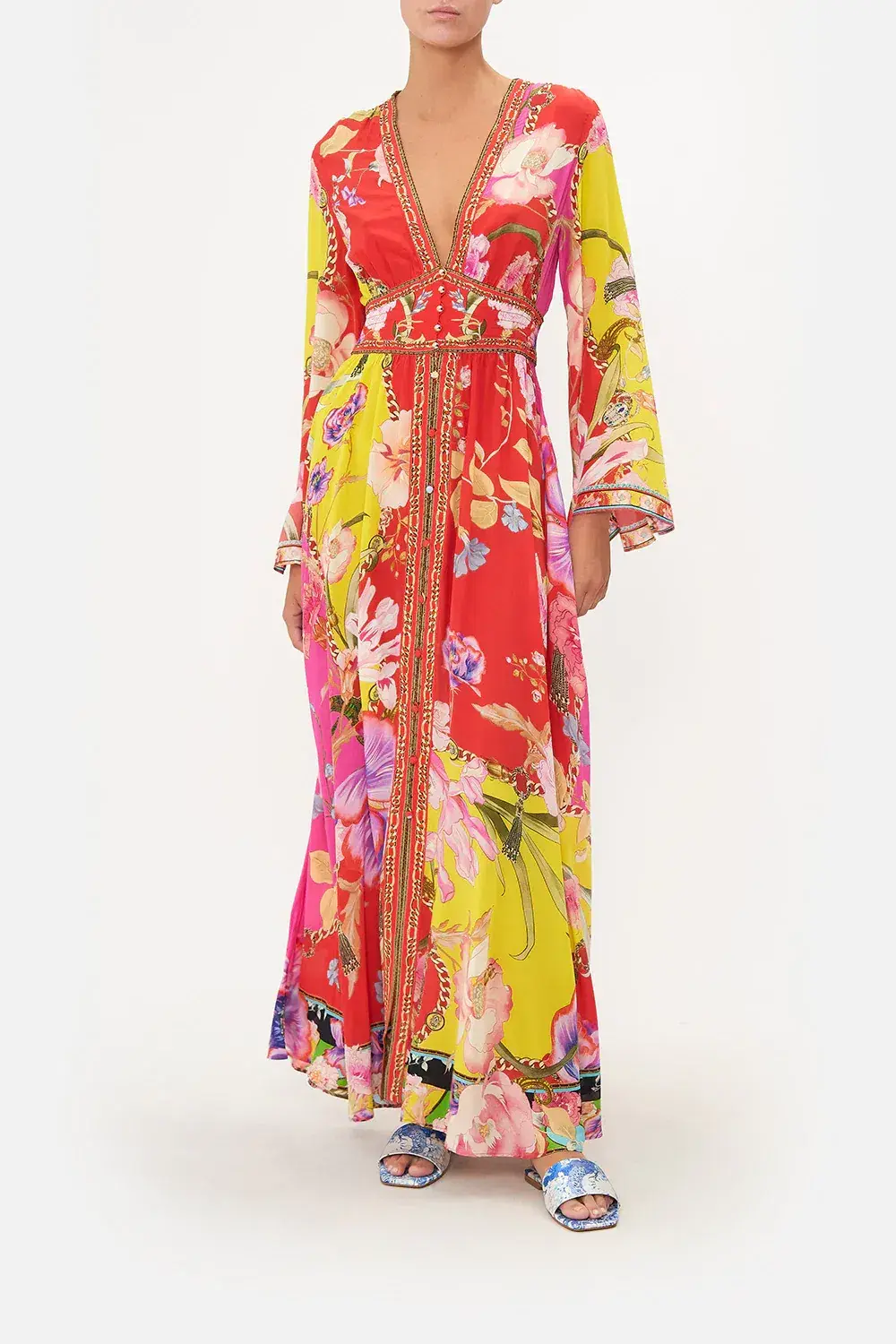 Camilla The Beetles Kimono Sleeve Dress With Shirring Detail & Matching Camilla Ring Scarf Clutch Floral Size XL/AU16 - Image 1