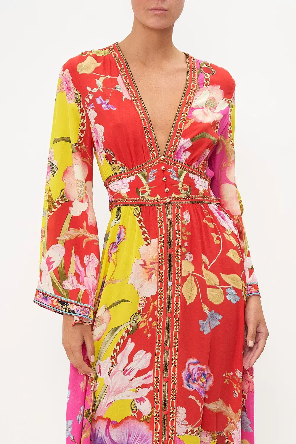 Camilla The Beetles Kimono Sleeve Dress With Shirring Detail & Matching Camilla Ring Scarf Clutch Floral Size XL/AU16 - Image 4