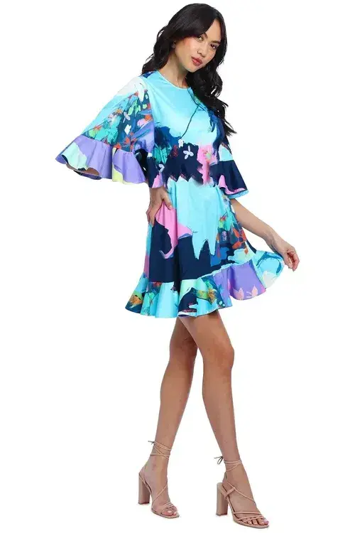 Leo Lin Illusory Mini Dress Multi Print Size 8 - Image 2